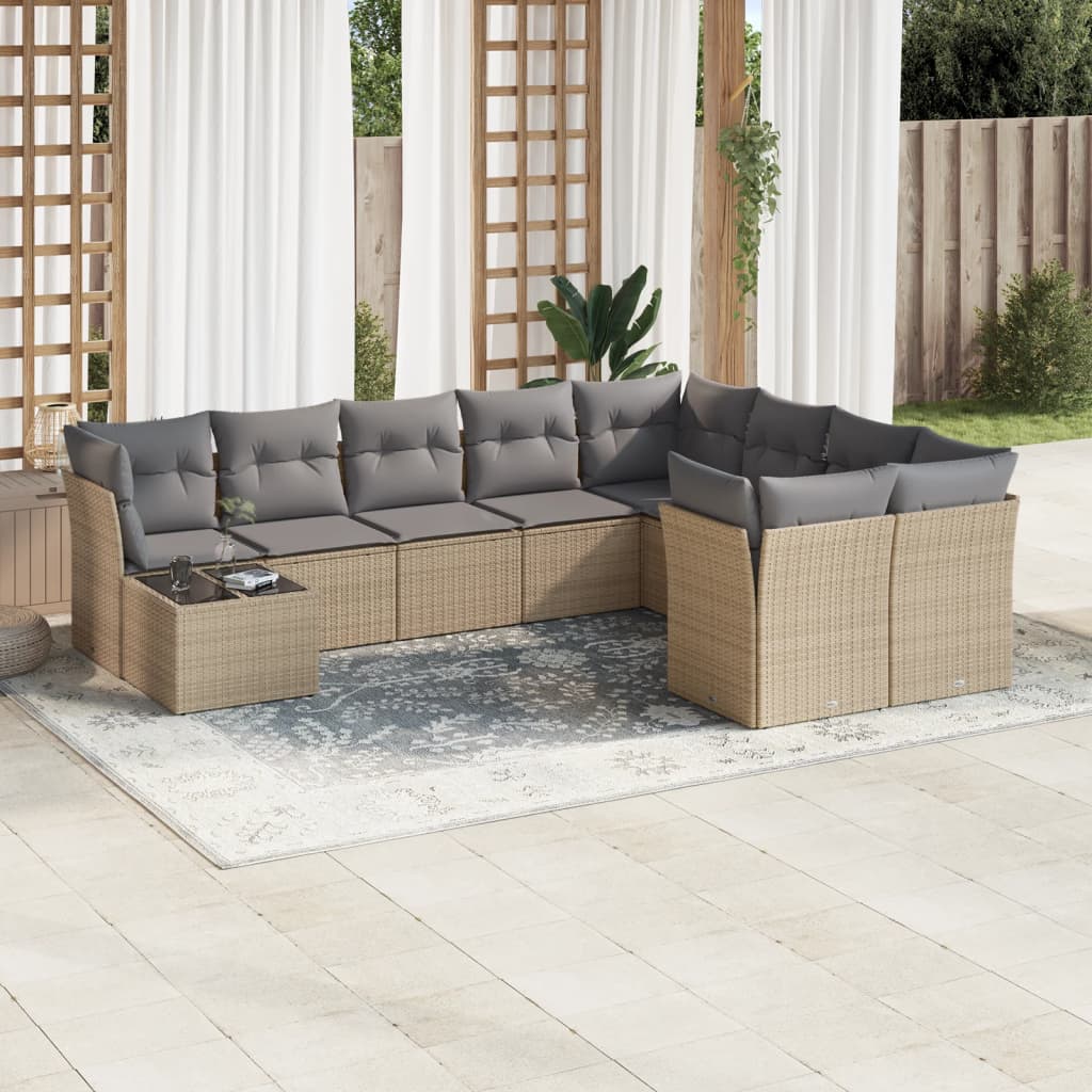vidaXL 10-piece Lounge Set with Cushions Poly Rattan Black
