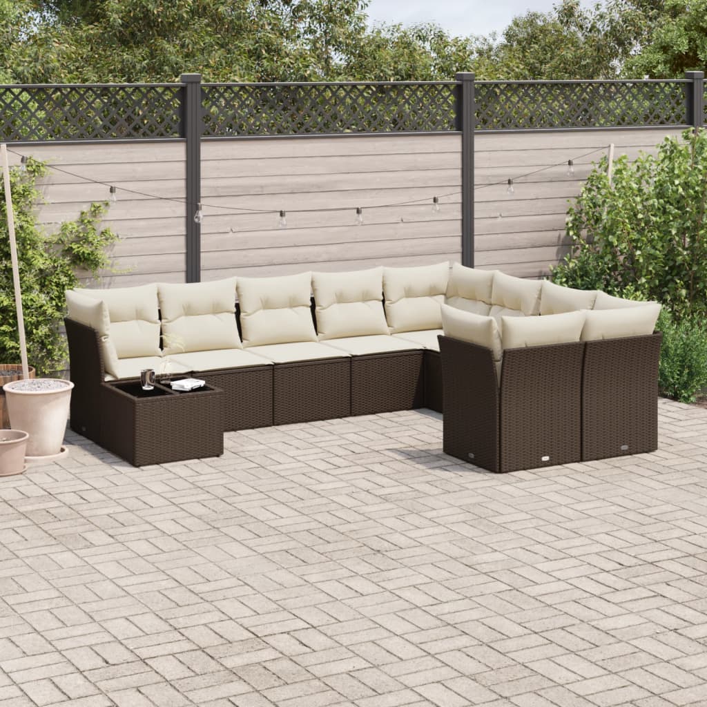 vidaXL 10-piece Lounge Set with Cushions Poly Rattan Black