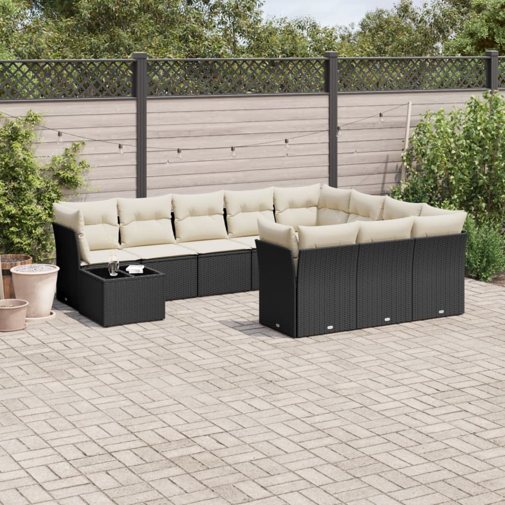 vidaXL 11-Piece Lounge Set with Cushions Poly Rattan Black