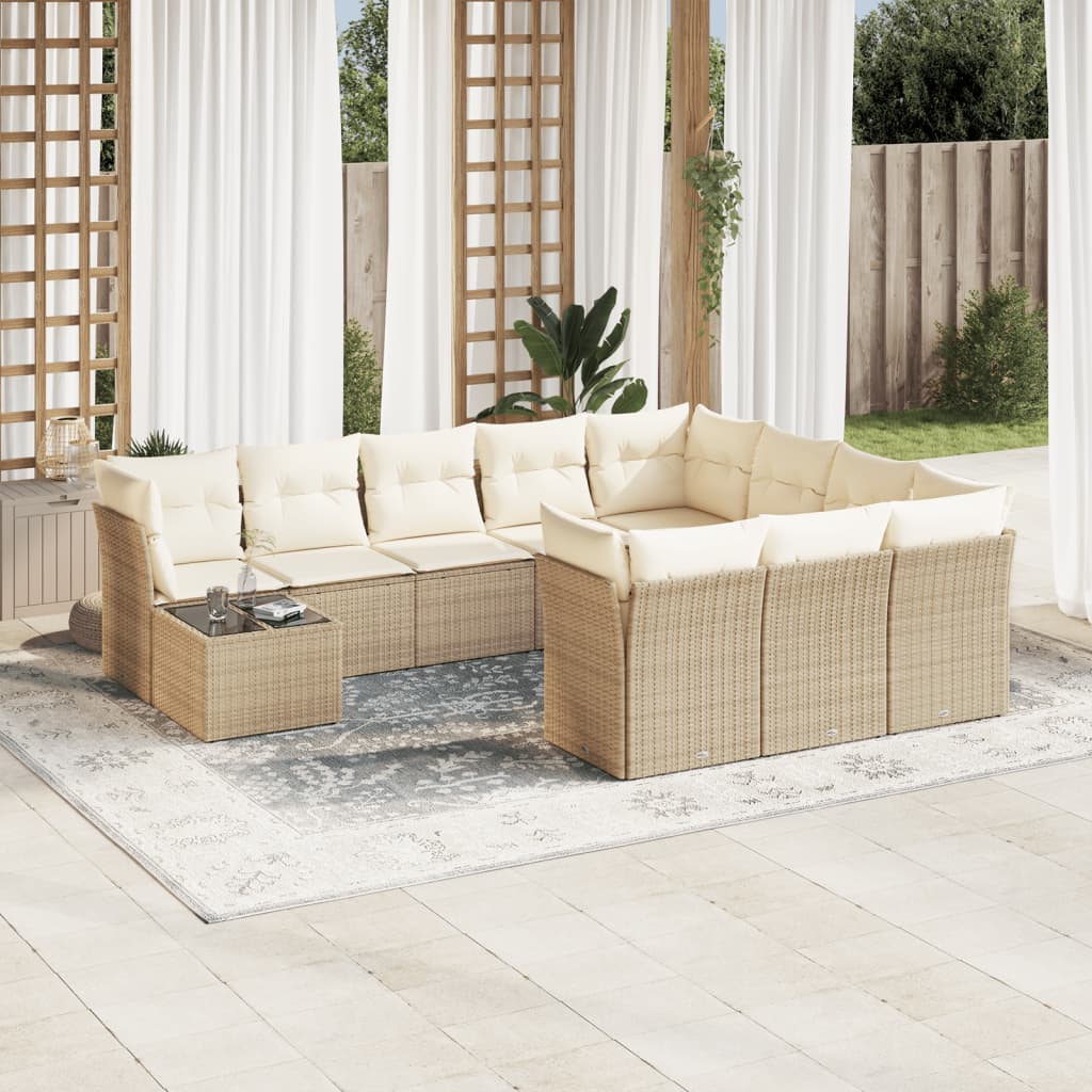 vidaXL 11-Piece Lounge Set with Cushions Poly Rattan Black