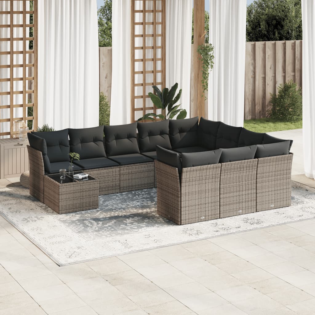 vidaXL 11-Piece Lounge Set with Cushions Poly Rattan Black