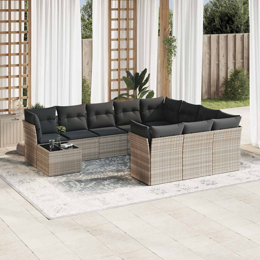 vidaXL 11-Piece Lounge Set with Cushions Poly Rattan Black