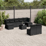 vidaXL 9-delige Loungeset met kussens poly rattan zwart
