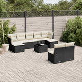 vidaXL 9-delige Loungeset met kussens poly rattan zwart