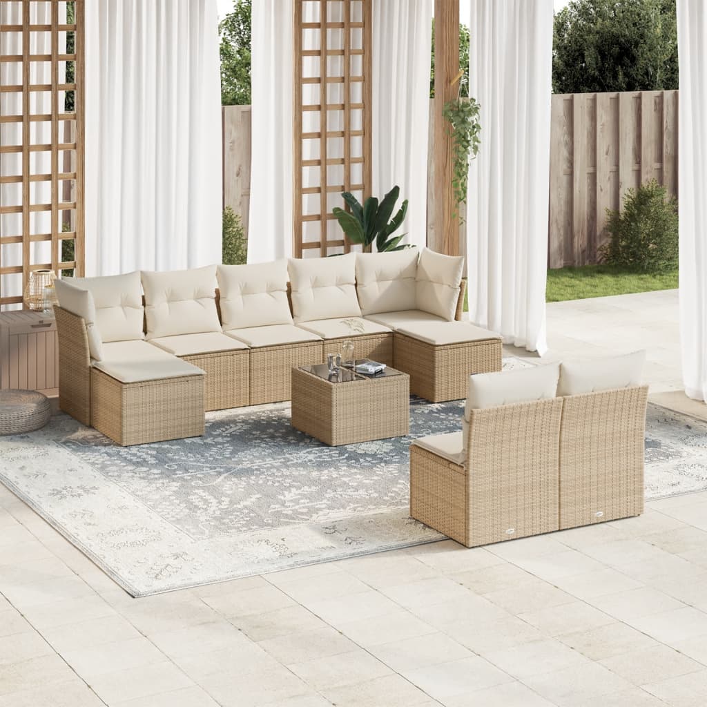 vidaXL 9-delige Loungeset met kussens poly rattan zwart