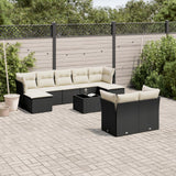 vidaXL 9-delige Loungeset met kussens poly rattan zwart