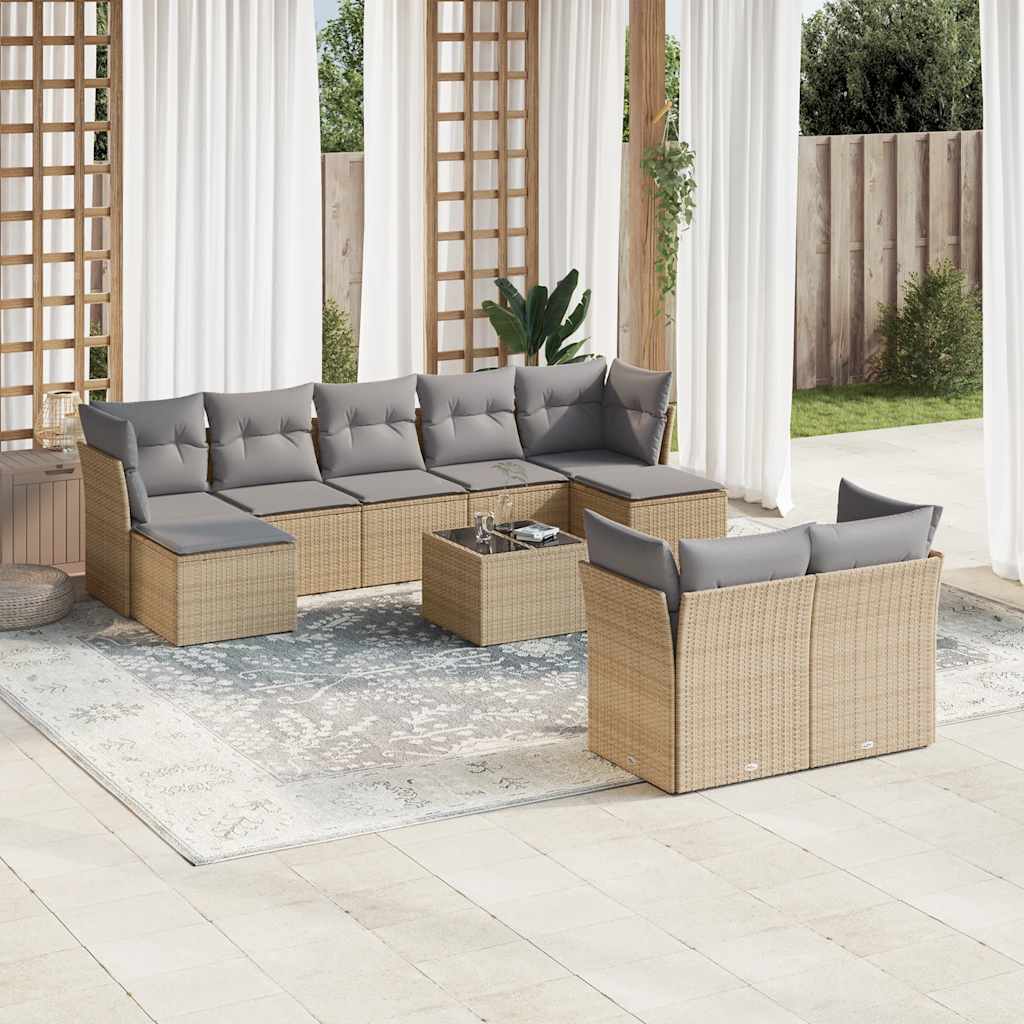 vidaXL 9-delige Loungeset met kussens poly rattan zwart