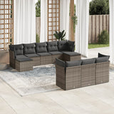 vidaXL 10-delige Loungeset met kussens poly rattan zwart