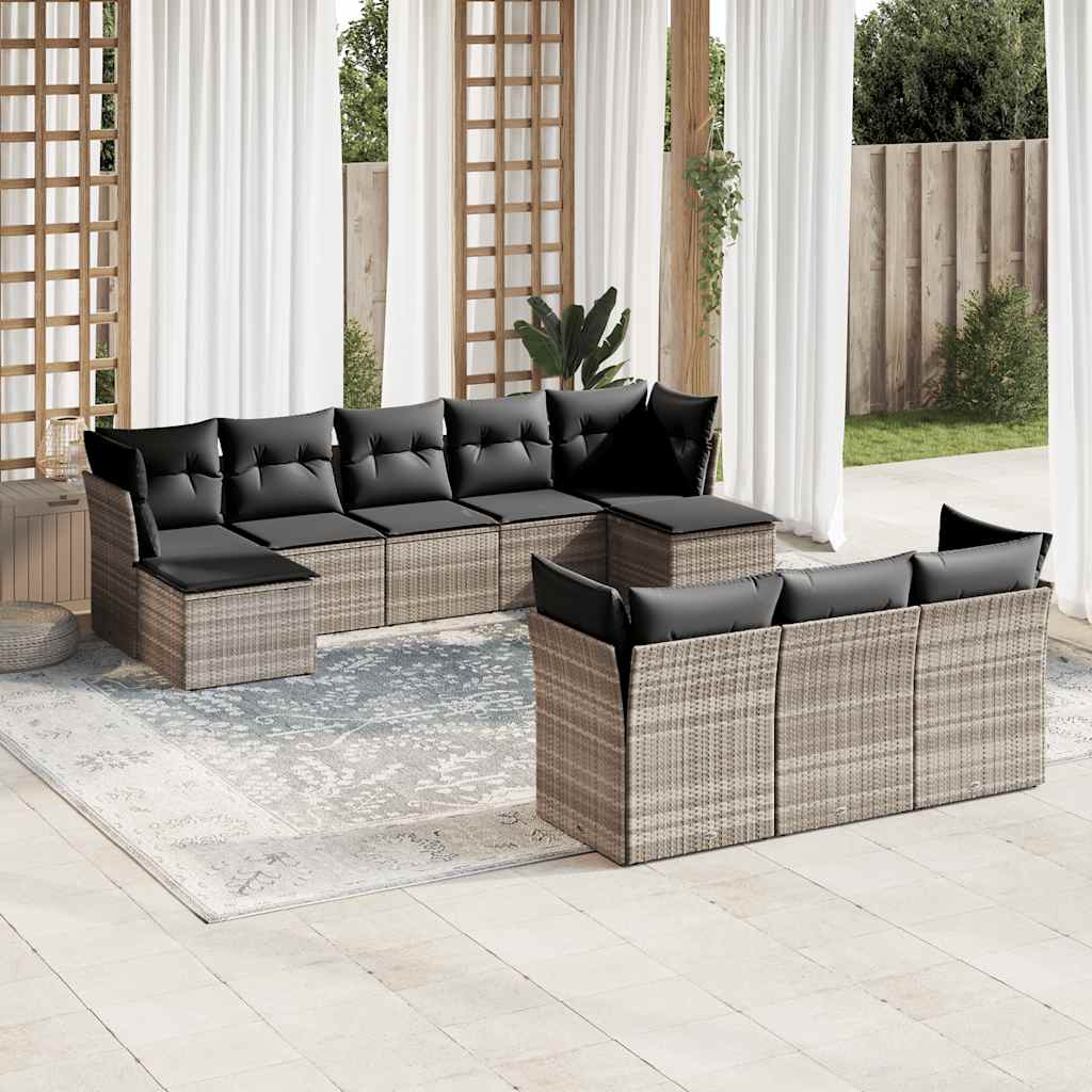 vidaXL 10-delige Loungeset met kussens poly rattan zwart