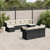 vidaXL 10-delige Loungeset met kussens poly rattan zwart