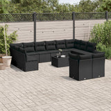 vidaXL Ensemble de salon 12 personnes avec coussins en poly rotin noir