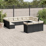 vidaXL Ensemble de salon 13 personnes avec coussins en poly rotin noir