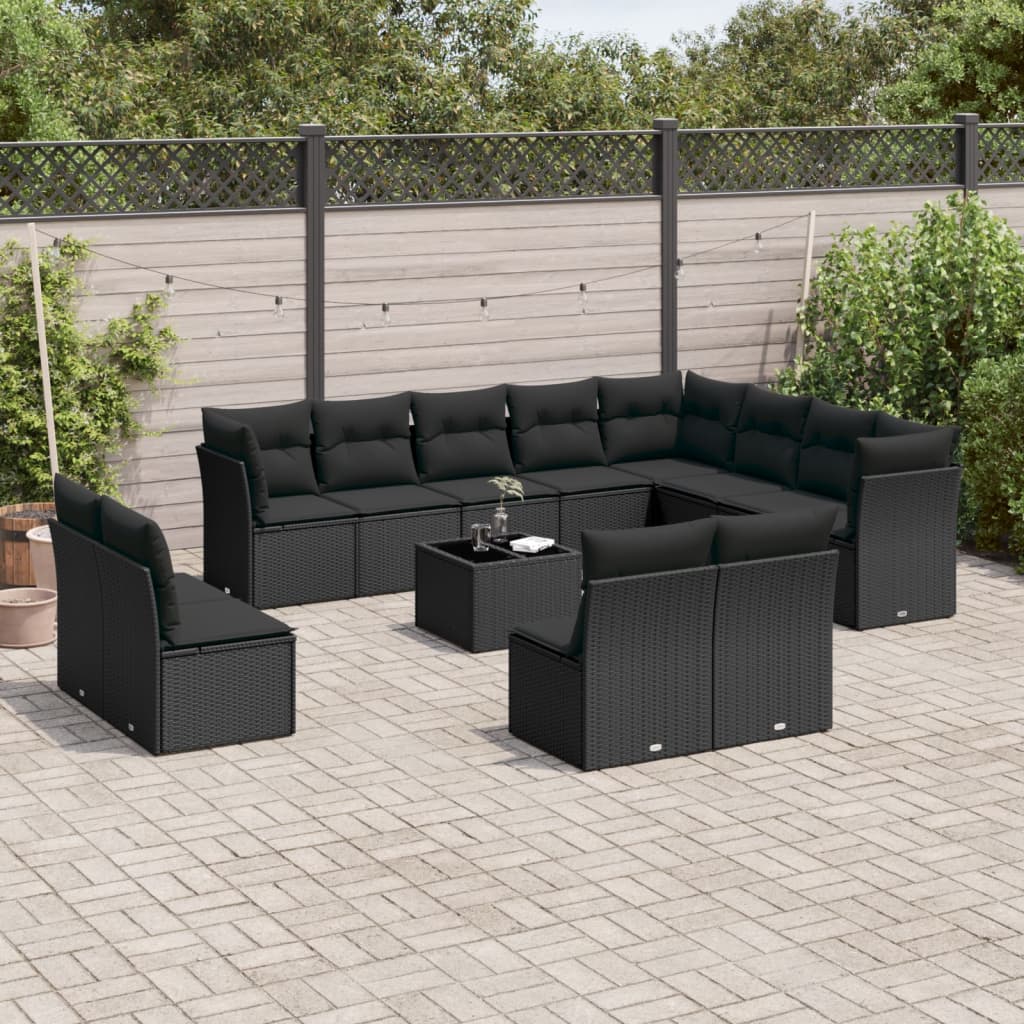 vidaXL 12-delige Loungeset met kussens poly rattan zwart