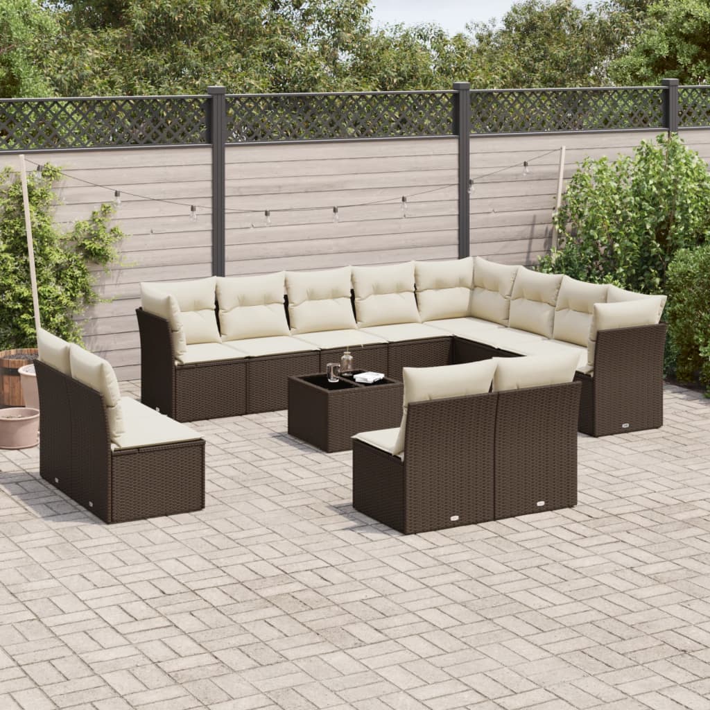 vidaXL 12-delige Loungeset met kussens poly rattan zwart