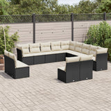 vidaXL 13-delige Loungeset met kussens poly rattan zwart