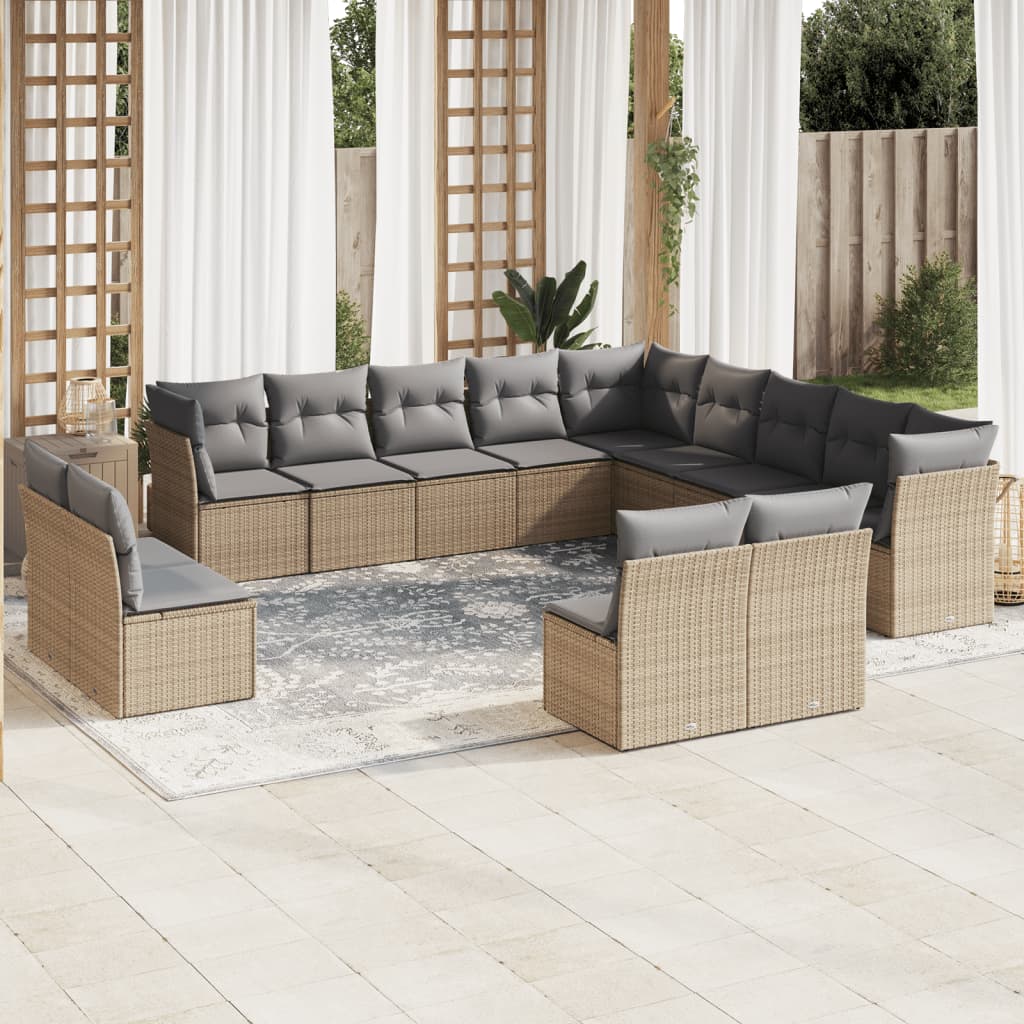 vidaXL 13-delige Loungeset met kussens poly rattan zwart