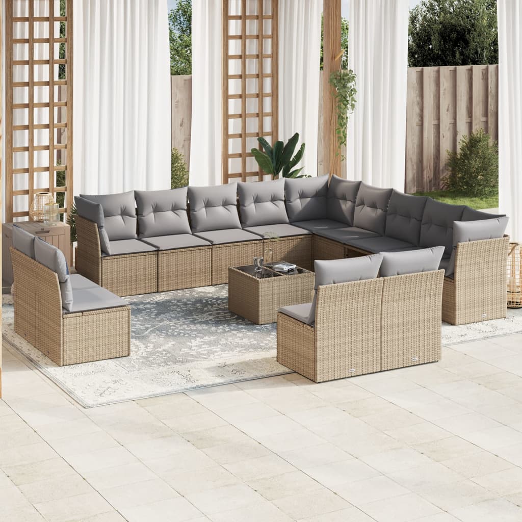 vidaXL 13-delige Loungeset met kussens poly rattan zwart