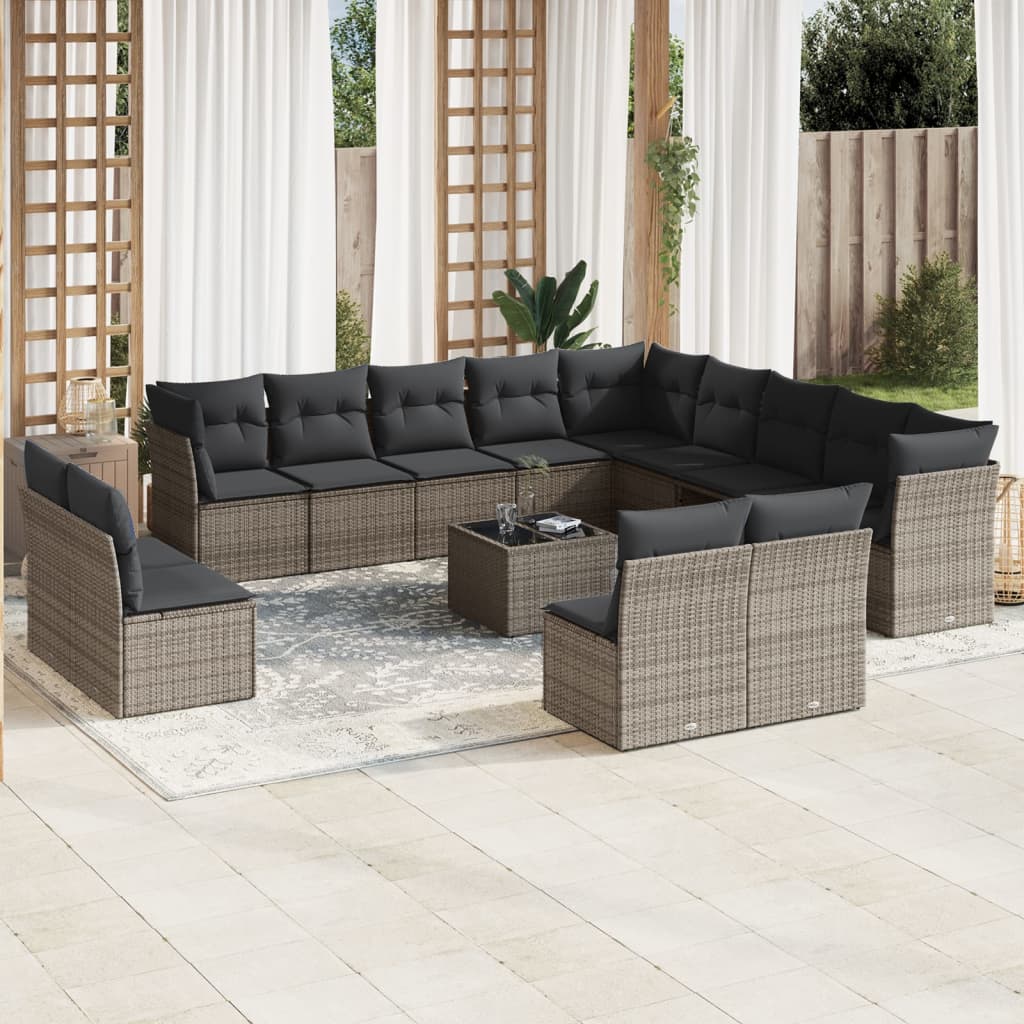 vidaXL 13-delige Loungeset met kussens poly rattan zwart