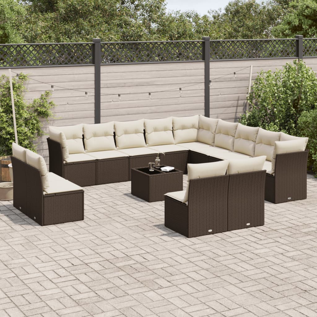vidaXL 13-delige Loungeset met kussens poly rattan zwart