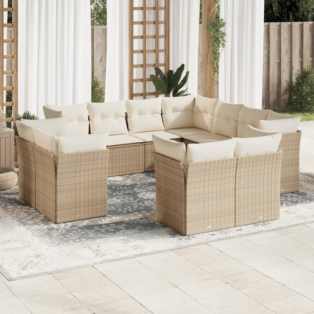 vidaXL 11-delige Loungeset met kussens poly rattan zwart