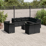 vidaXL 11-delige Loungeset met kussens poly rattan zwart