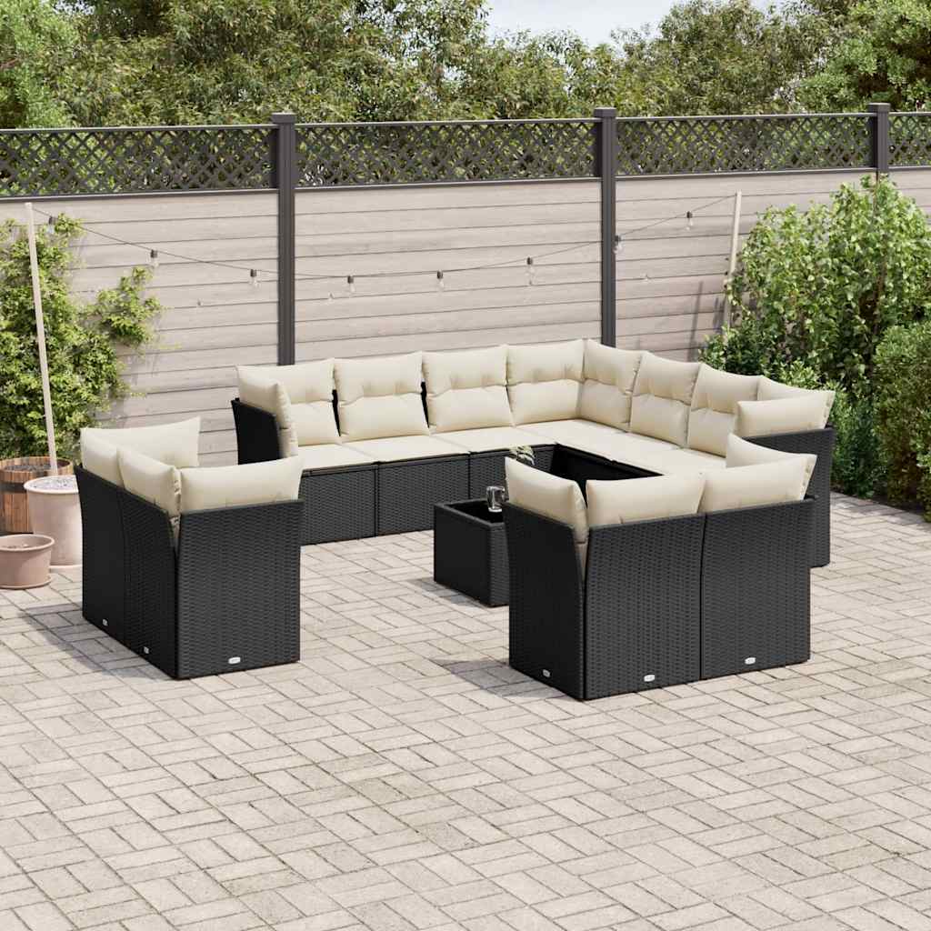 vidaXL 11-delige Loungeset met kussens poly rattan zwart