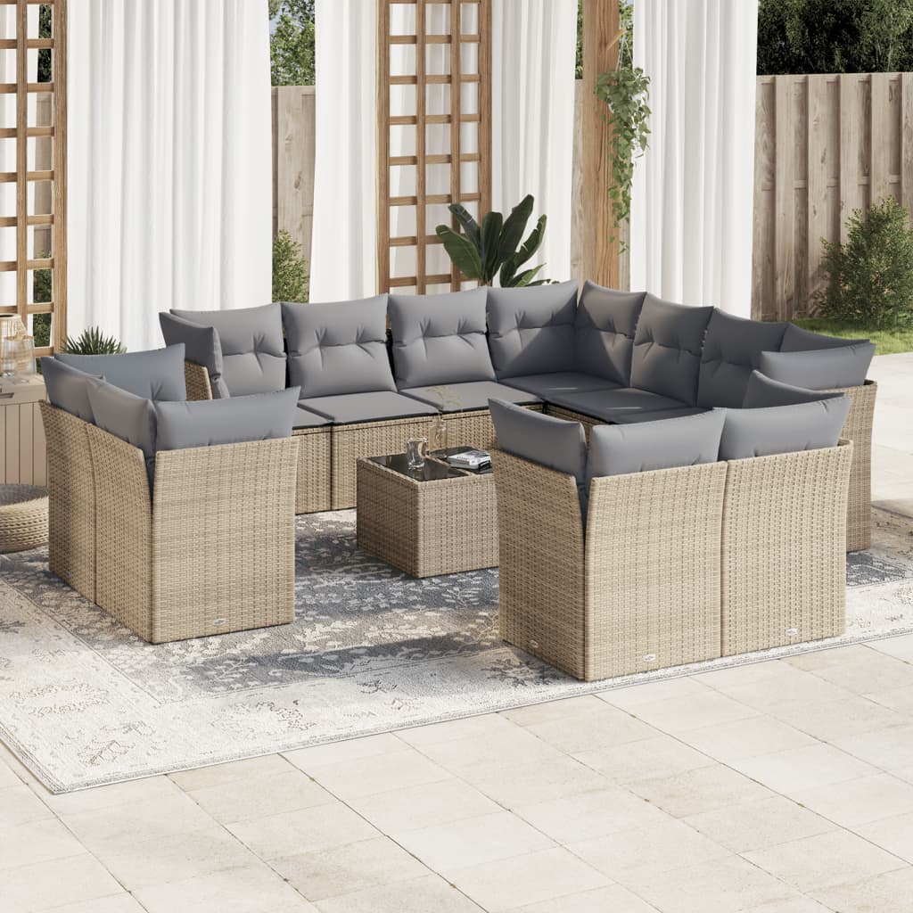vidaXL 11-delige Loungeset met kussens poly rattan zwart