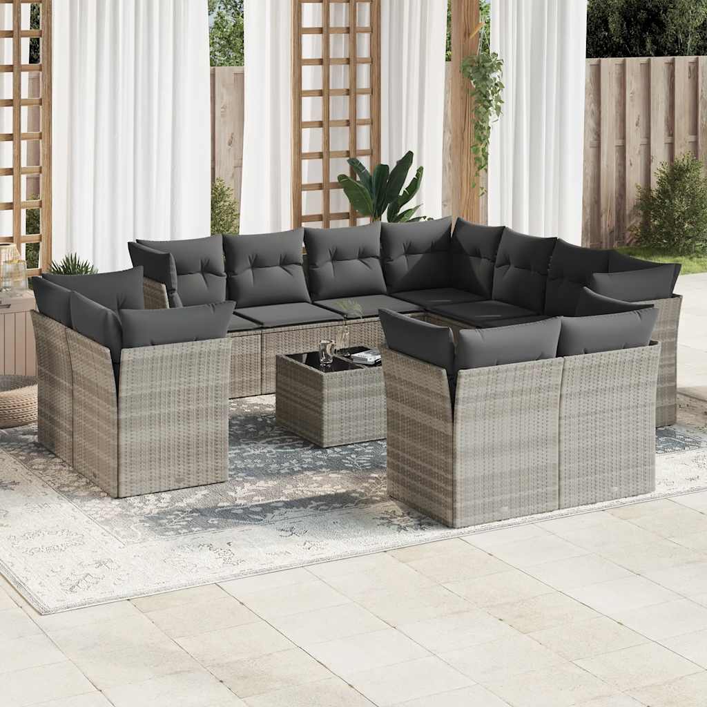 vidaXL 11-delige Loungeset met kussens poly rattan zwart