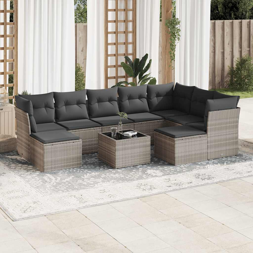 vidaXL 9-piece Poly Rattan Lounge Set with Cushions Black