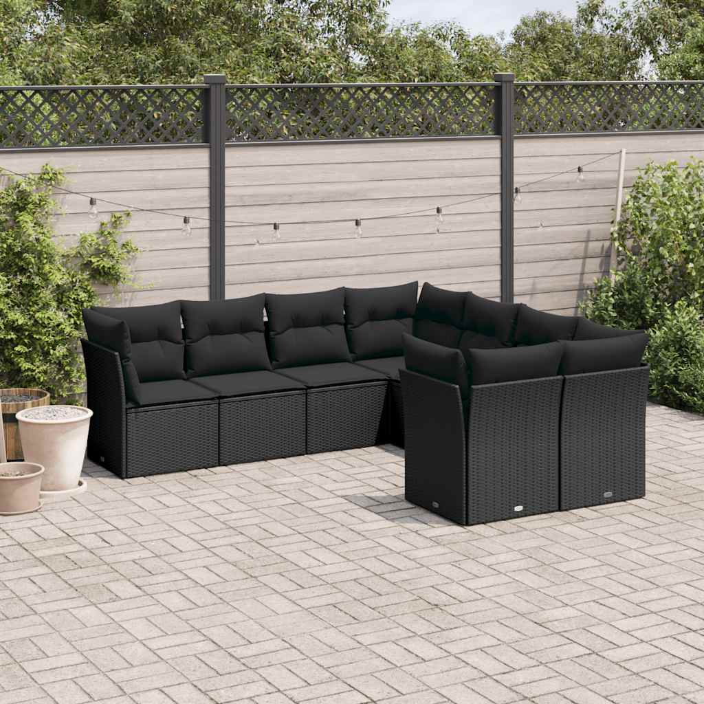 vidaXL 8-Piece Lounge Set with Cushions Poly Rattan Black