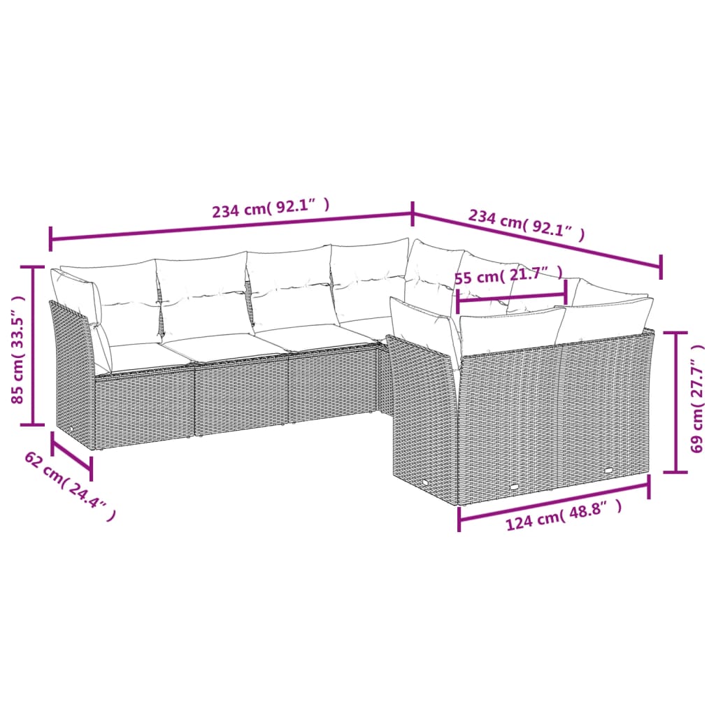 vidaXL 8-Piece Lounge Set with Cushions Poly Rattan Black