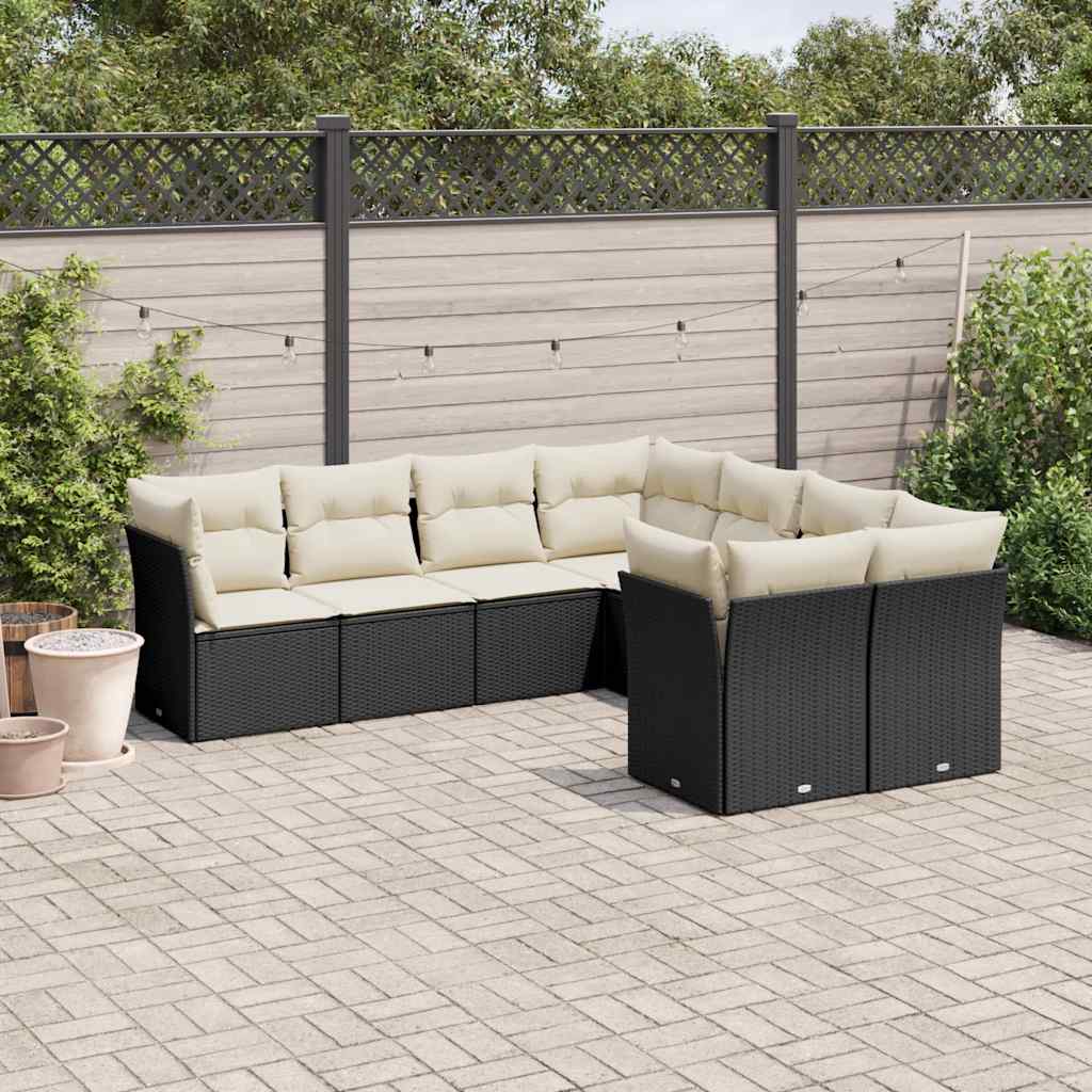 vidaXL 8-Piece Lounge Set with Cushions Poly Rattan Black