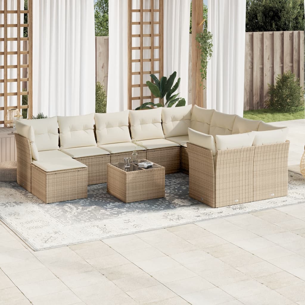 vidaXL 11-delige Loungeset met kussens poly rattan zwart