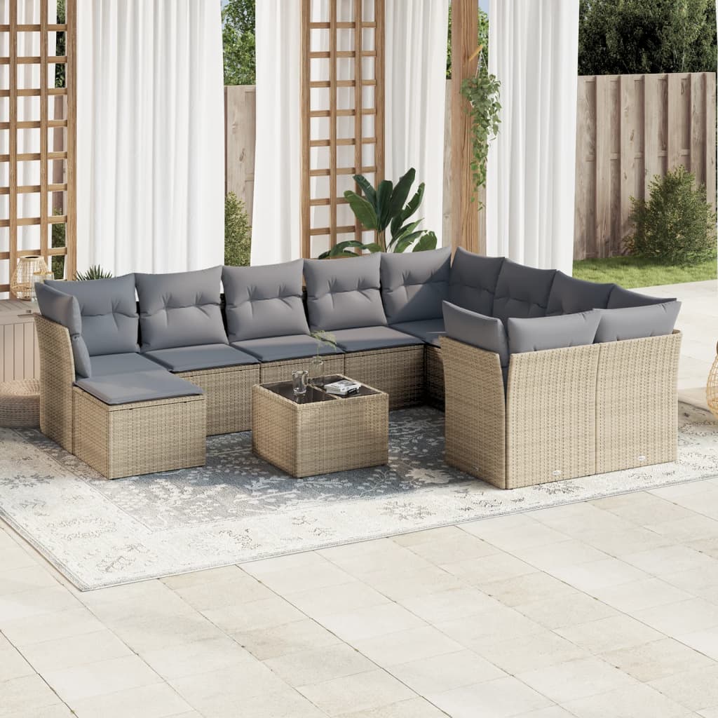 vidaXL 11-delige Loungeset met kussens poly rattan zwart