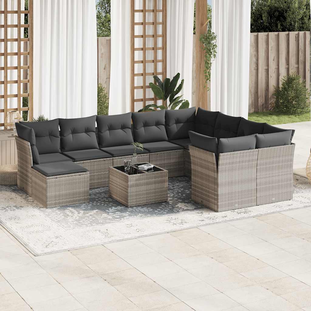 vidaXL 11-delige Loungeset met kussens poly rattan zwart