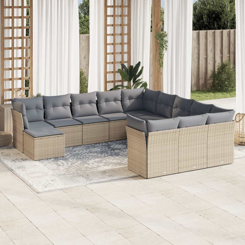 vidaXL 12-delige Loungeset met kussens poly rattan zwart