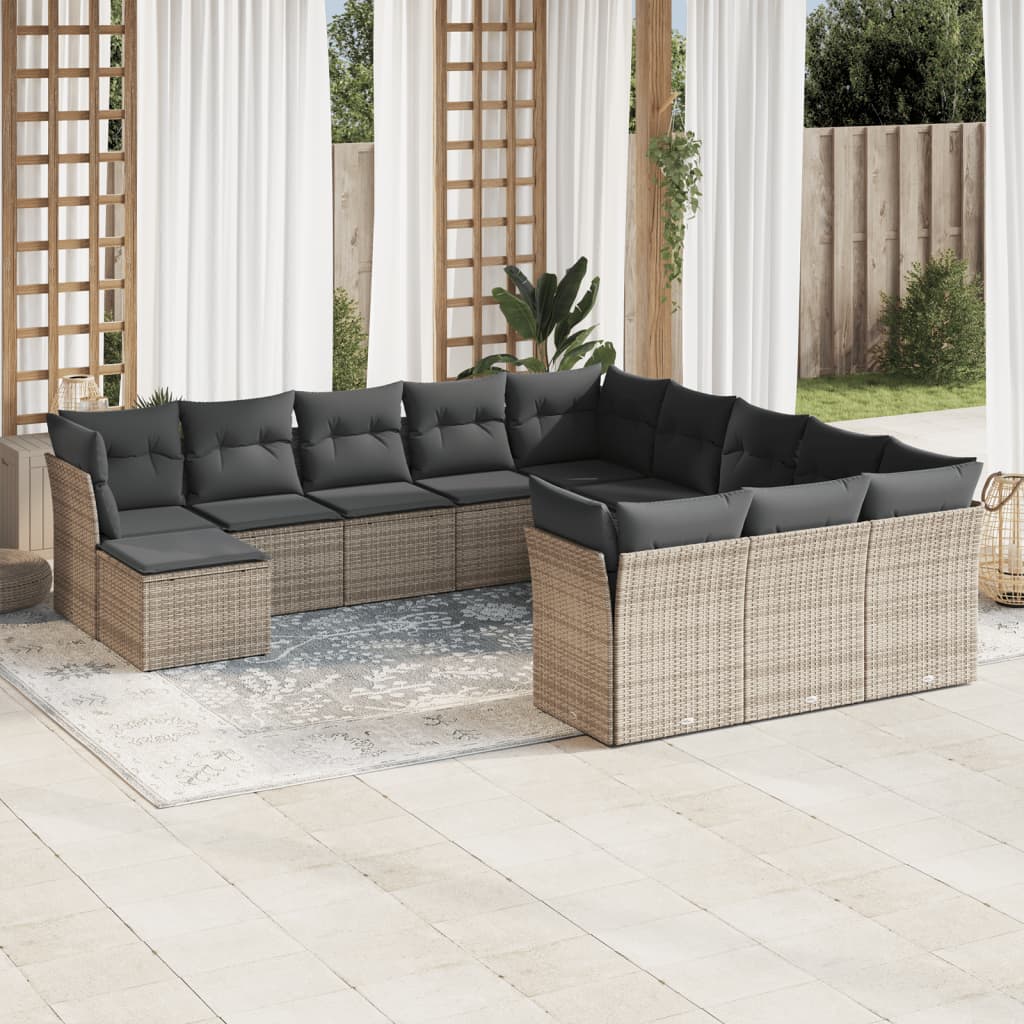 vidaXL 12-delige Loungeset met kussens poly rattan zwart
