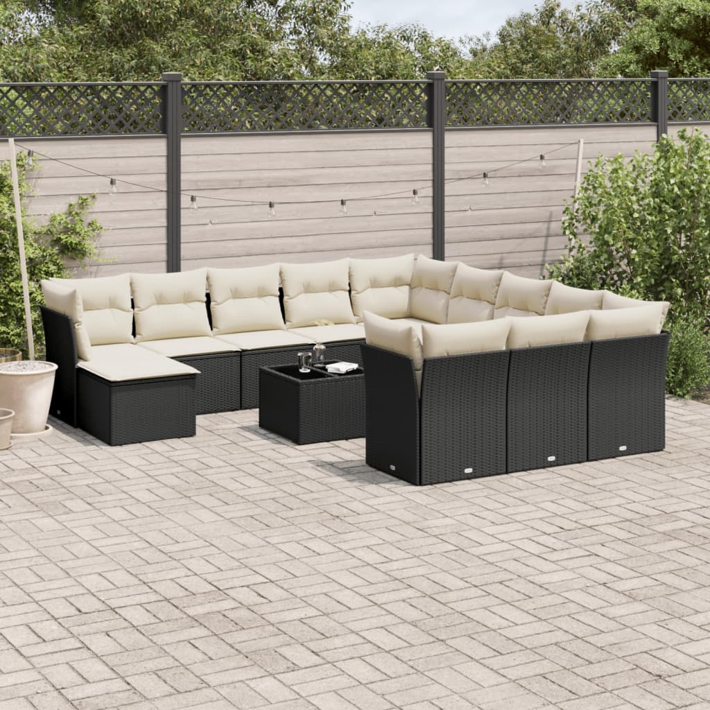 vidaXL 12-delige Loungeset met kussens poly rattan zwart