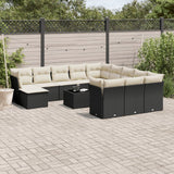 vidaXL 12-delige Loungeset met kussens poly rattan zwart