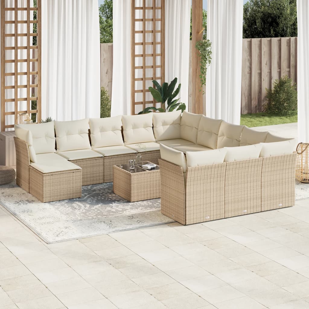 vidaXL 12-delige Loungeset met kussens poly rattan zwart