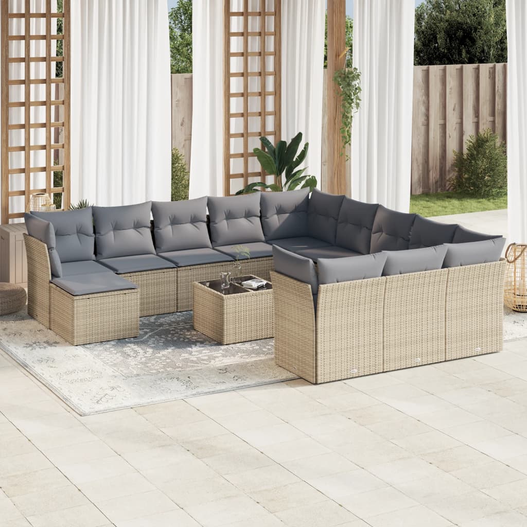 vidaXL 12-delige Loungeset met kussens poly rattan zwart