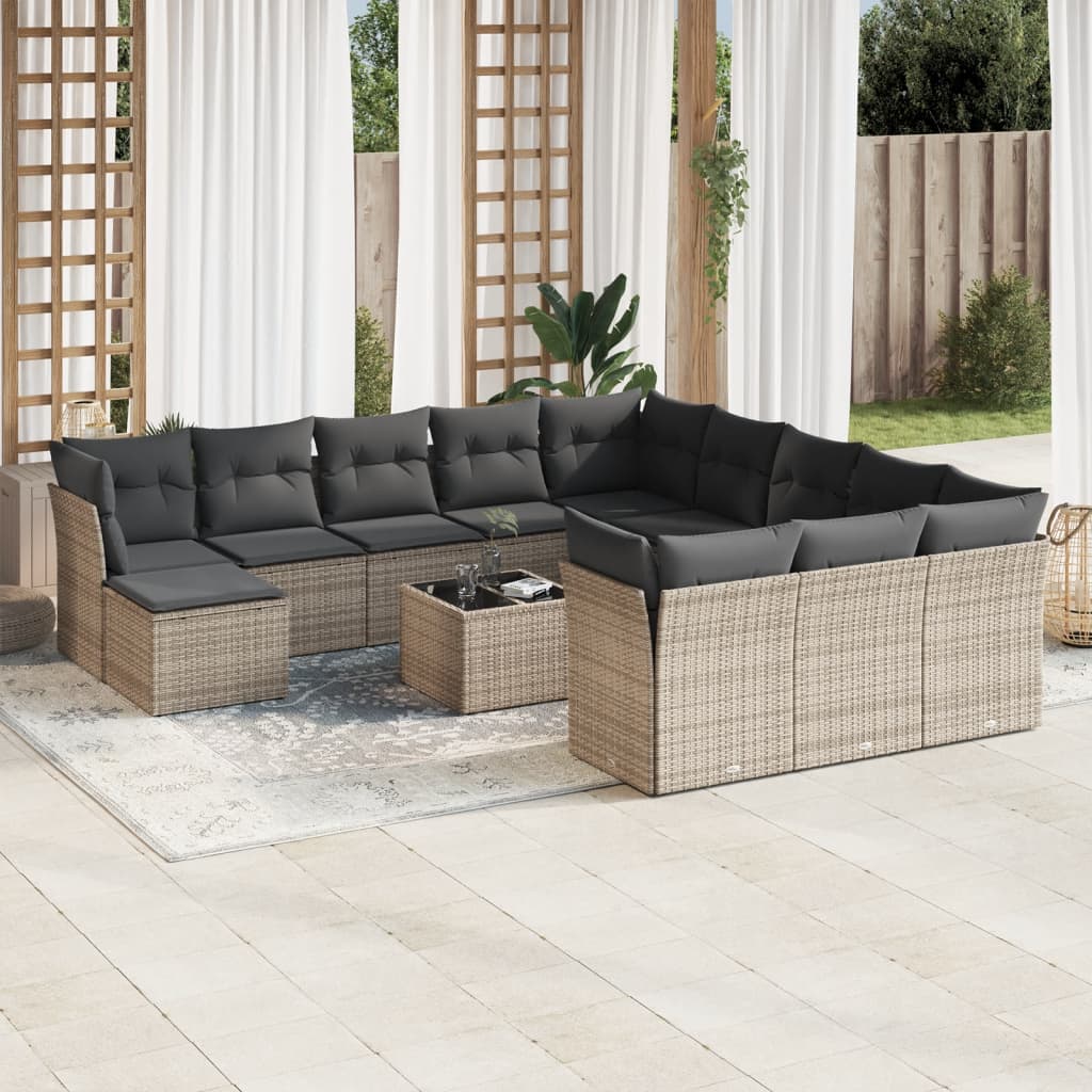vidaXL 12-delige Loungeset met kussens poly rattan zwart