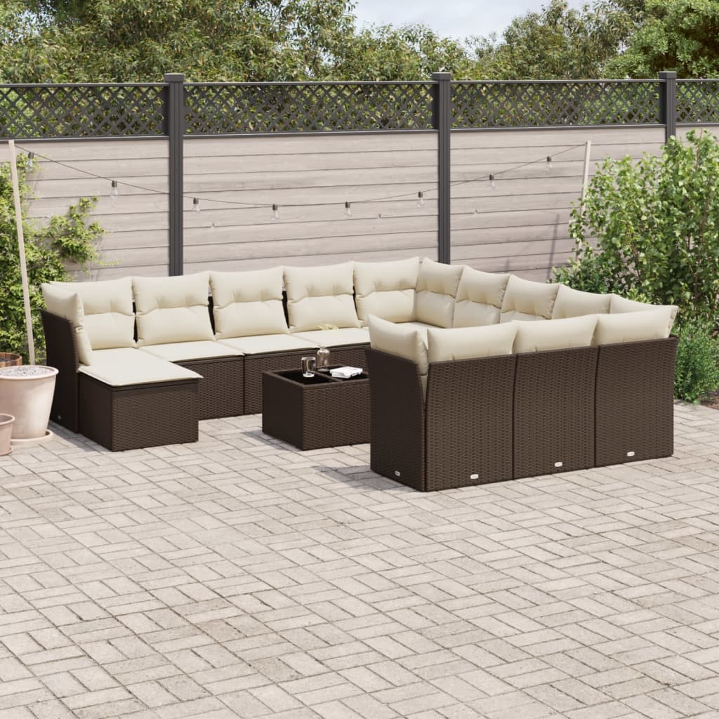 vidaXL 12-delige Loungeset met kussens poly rattan zwart