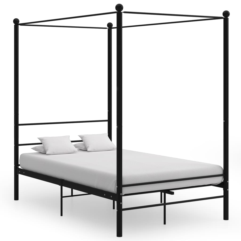 vidaXL Four-poster Bed Frame Metal Black 120x200 cm