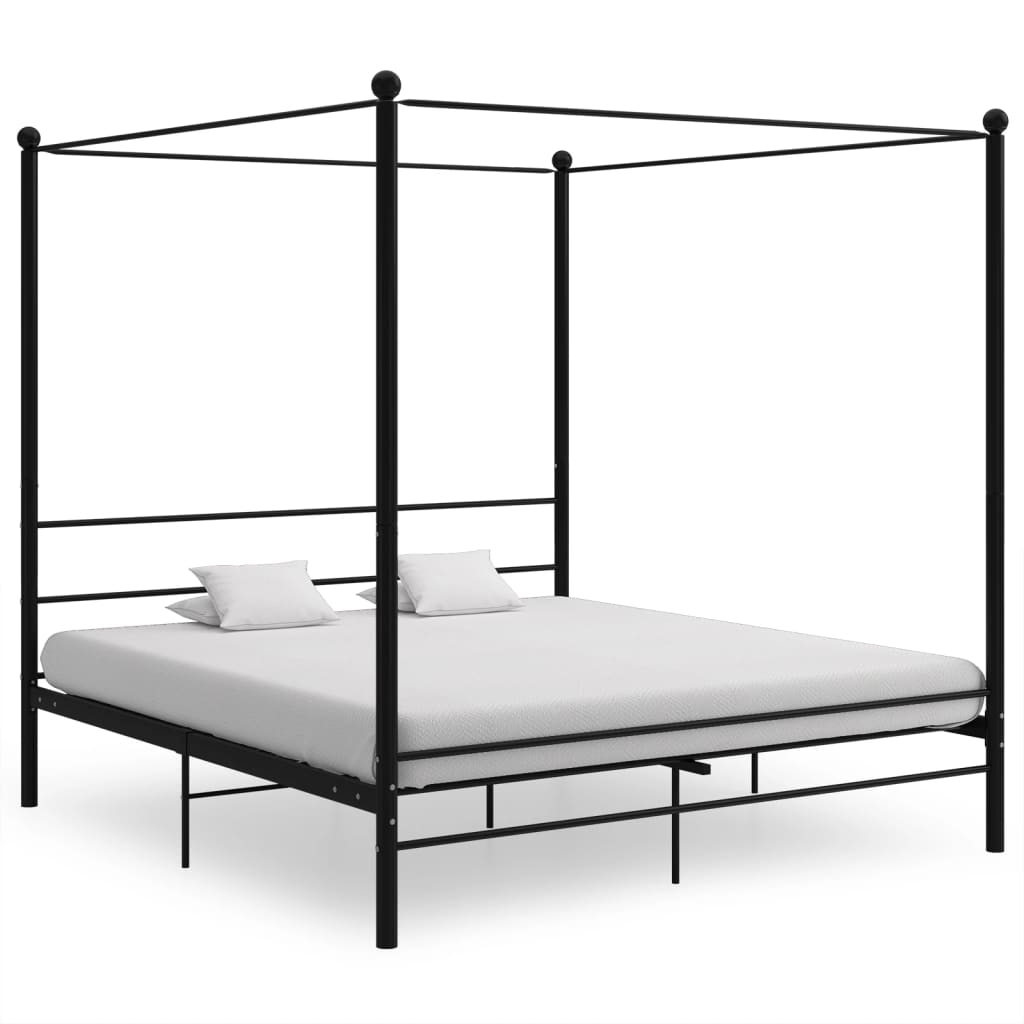 vidaXL Four-poster Bed Frame Metal Black 120x200 cm