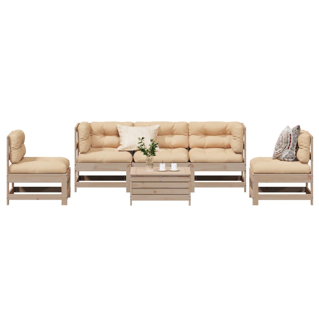 vidaXL 6-delige Loungeset met kussens massief grenenhout