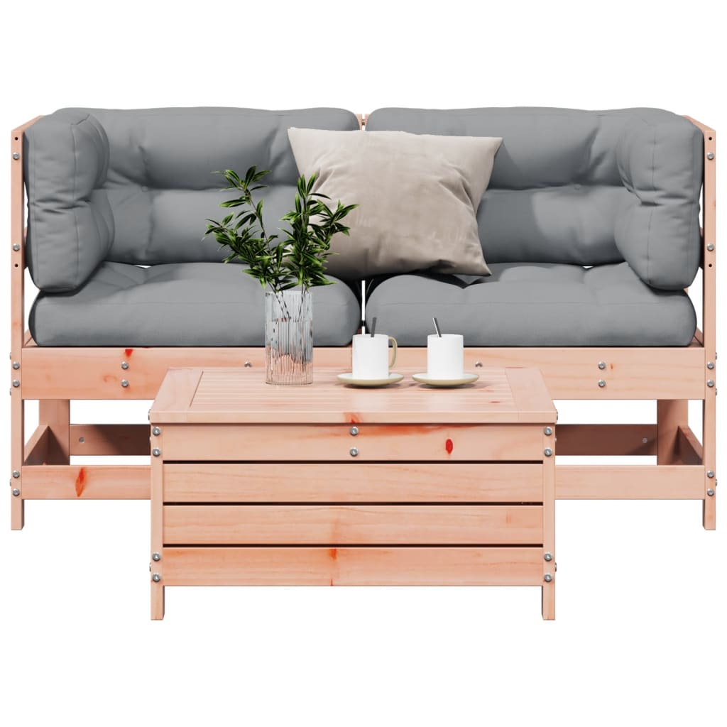 vidaXL 3-delige Loungeset met kussens massief grenenhout