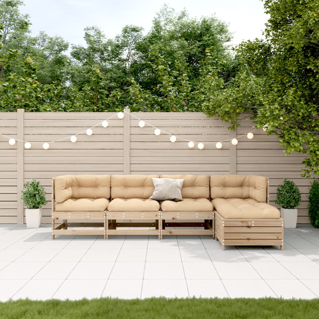 vidaXL 5-Piece Lounge Set with Cushions Solid Pine Wood