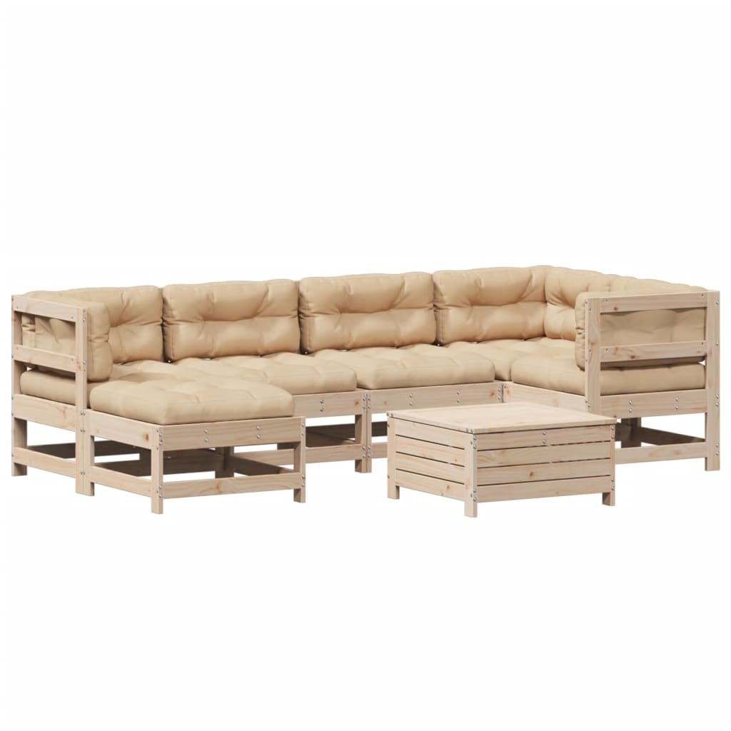 vidaXL 7-delige Loungeset met kussens massief grenenhout