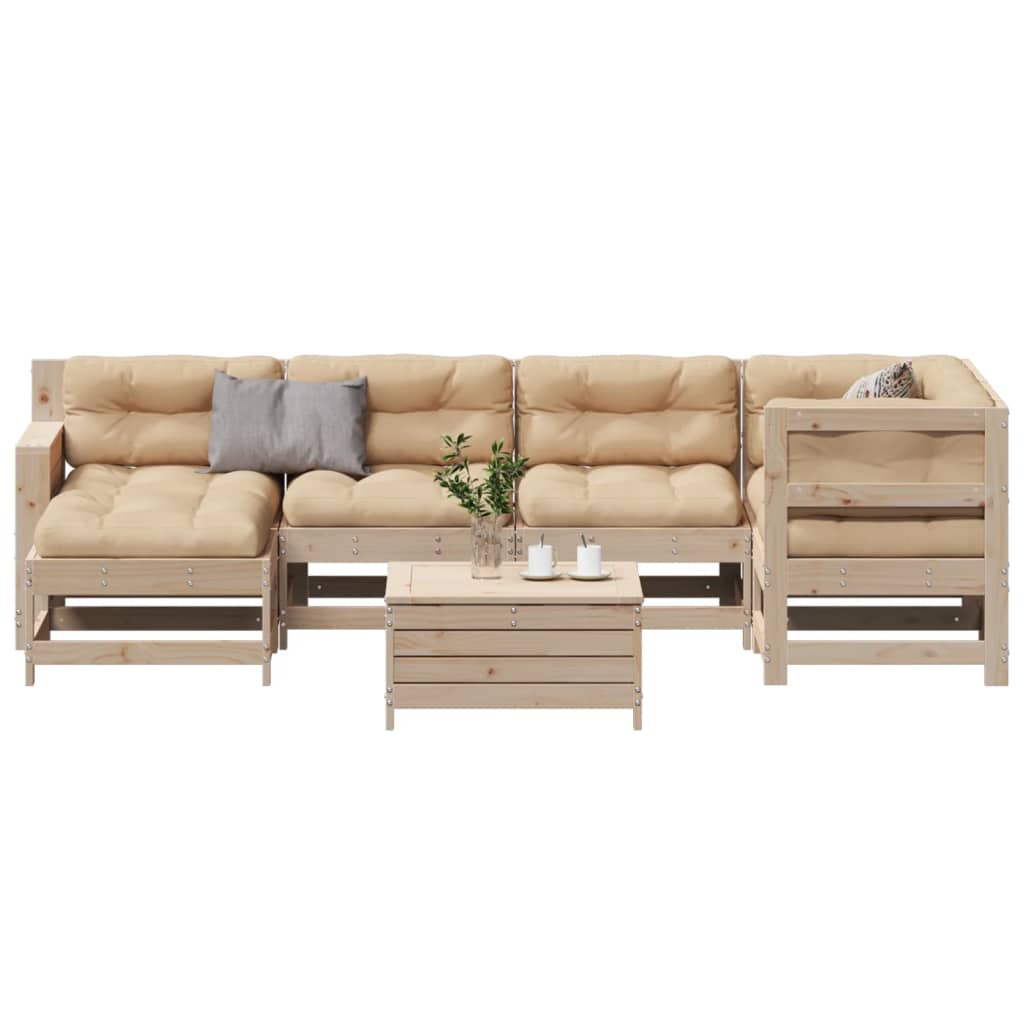 vidaXL 7-delige Loungeset met kussens massief grenenhout